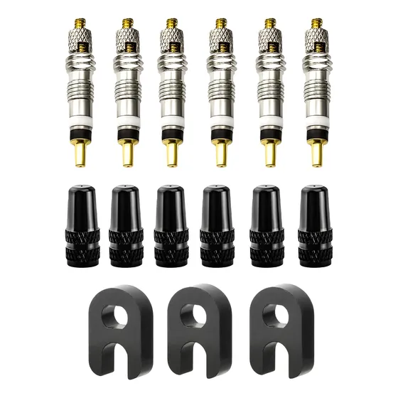 Kit Núcleo Obús Válvula - Tapa Presta X6 + Herramientas X3