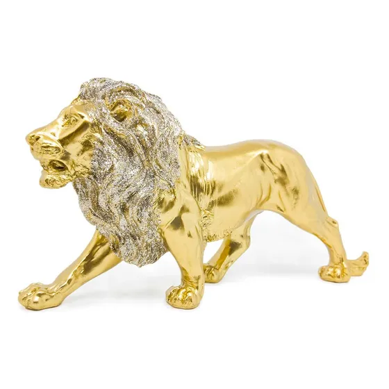 Leão Estatueta Decorativa Escultura Decoração Sala Quarto Cor Dourado brilhante