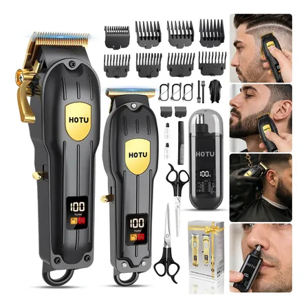 Kit Máquina De Cortar Cabelo Acabamento Profissional Sem Fio Preto