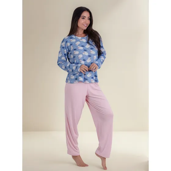 Pijama De Frio Feminino Longo Tecido Super Confortável