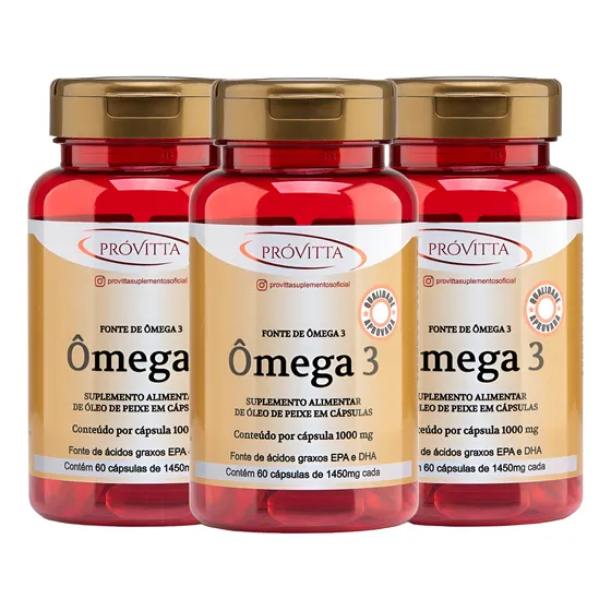 Kit 3 Ômega 3 Puro 1000mg  Epa 540 Dha 360 Isento De Metais