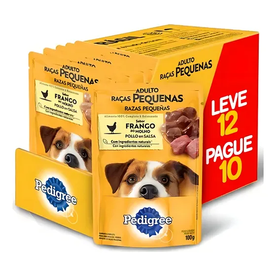 Ração Úmida Pedigree Sachê Frango ao Molho para Cães Adultos de Raças Pequenas - Leve 12 Pague 10