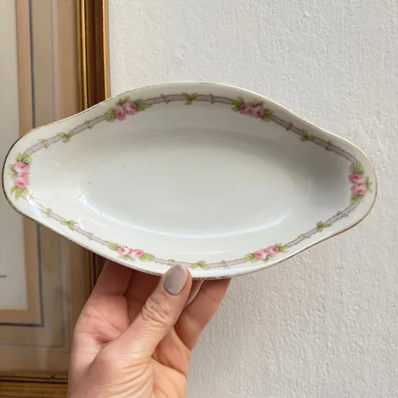 Fuente Oval Rabanera Porcelana Limoges Shabby Rosas