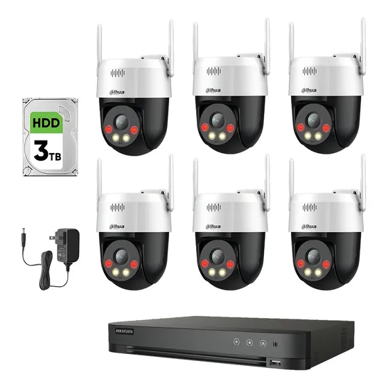 Kit Videovigilancia Cronos 6 Cámara Dahua Ip Pt Sd2a500hb Fullcolor 5mp Audio + Hdd 3tb + Accesorios - Kit De Cámara Inteligente SD2A500HB-GN-AW-PV-S2-6CAM-3TB ( Dvr Dahua ids-7204huhi-m1/s)