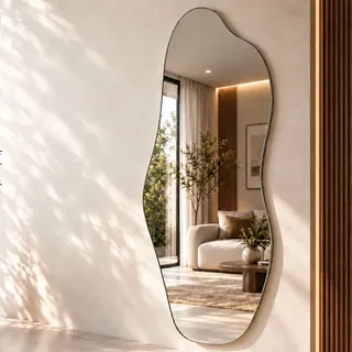 Nobre Espelho Nobre Orgânico 90x40cm Lapidado Design Luxo Moderno Magnus Suporte