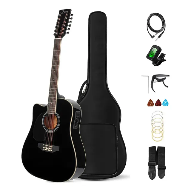 Guitarra Electroacústica Jidyous PA41L1201BK color negro orientación de la mano zurdo