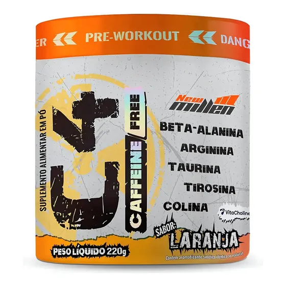 Pré treino New Millen Sem Cafeína C4 Caffeine Free com colina em pó sabor Laranja x 220g