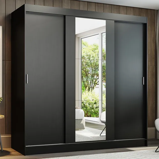 Ropero Madesa Reno 3 Puertas Corredizas 1 Con Espejo Negro
