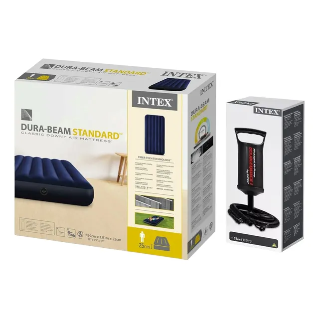Colchon Inflable Matrimonial + Bomba Manual Intex