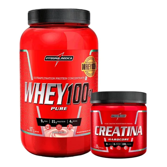 Kit Whey 100% Pure 900g Pote Creatina 300g Integral Médica