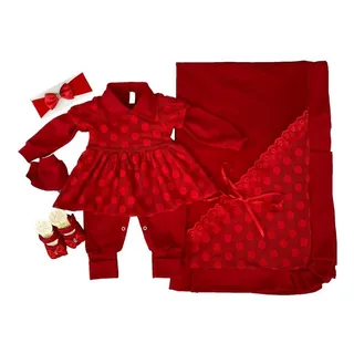 Saida De Maternidade Feminina Vermelha De Bola Kit 6 Peças Saida De Maternidade Feminina Vermelha De Bola Kit 6 Peças