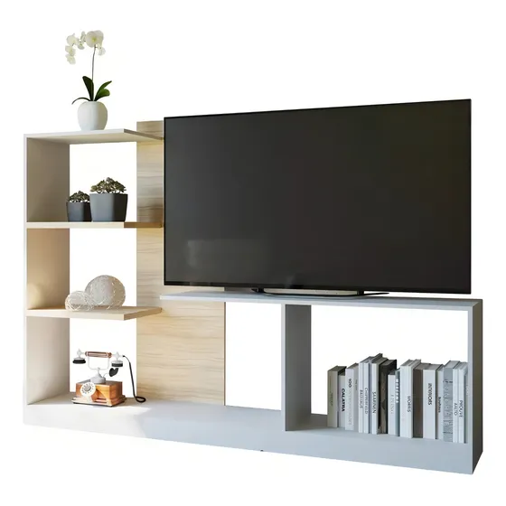 Rack Centro De Entretenimiento Modular Estanteria Mesa Tv 55 Color Blanco/coco