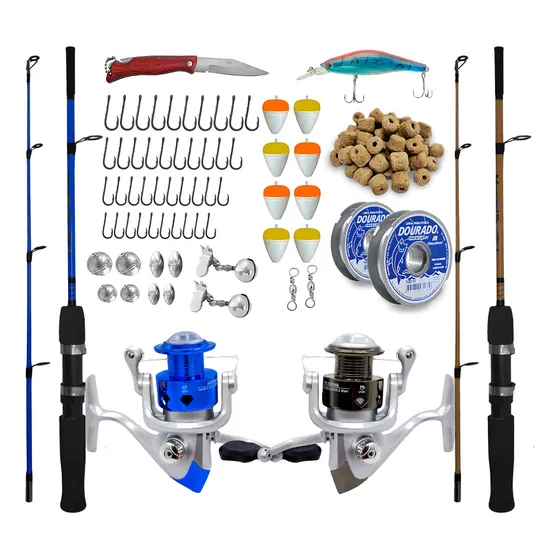 Kit Pesca Completo Molinete 3 Rolamento Com Vara Acessórios