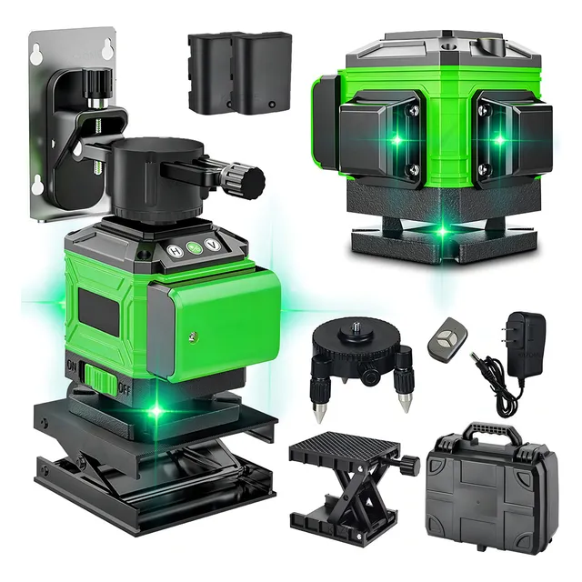 12 Líneas Niveles Láser 360° 4d Autonivelante Con 2 Baterías Con Base Giratoria