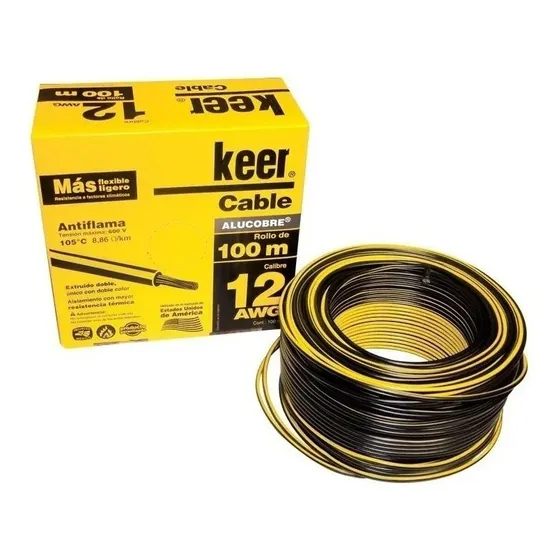 Cable Eléctrico Calibre 12 Keer 4082 The Unipolar Alucobre 100m Calibre 12 Negro