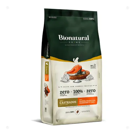 Ração Seca Bionatural Prime Salmão Gatos Castrados 7,5kg