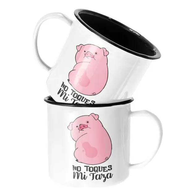 Taza Enlozada Lechera Chanchito No Toques Mi Taza