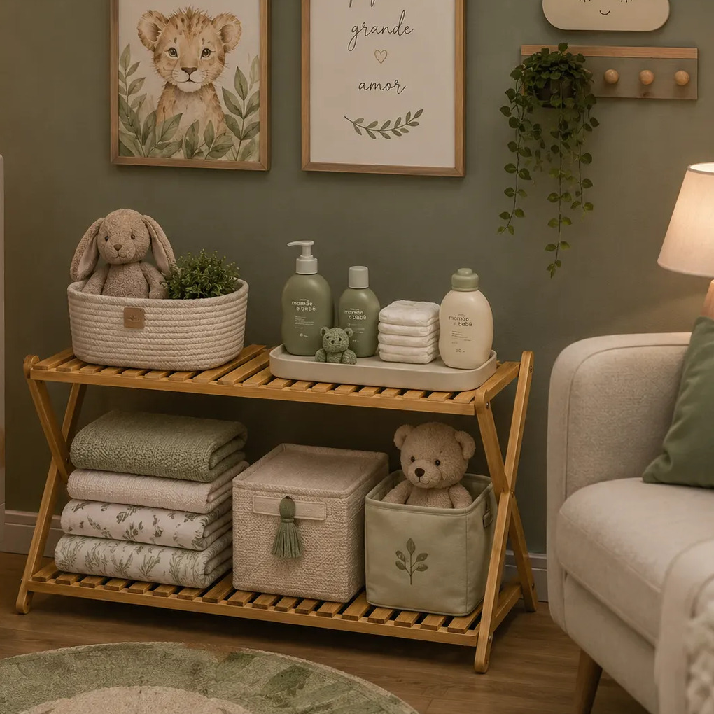 Estante Organizadora para Quarto de Bebe 2 Prateleiras Natural