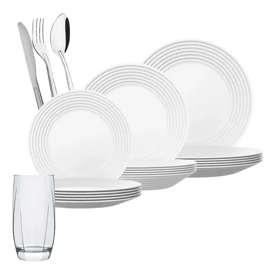 Aparelho Jantar 18 Pratos Saturno 06 Copos Capri 18 Talheres
