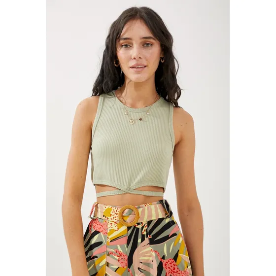 Musculosa Lino Con Volado Verde Rimmel