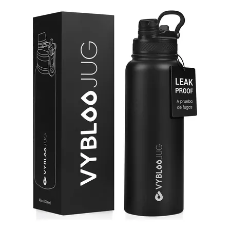 Garrafa Térmica Água 1,2 Litro Inox Tampa 2 Em 1 Com Canudo Preto