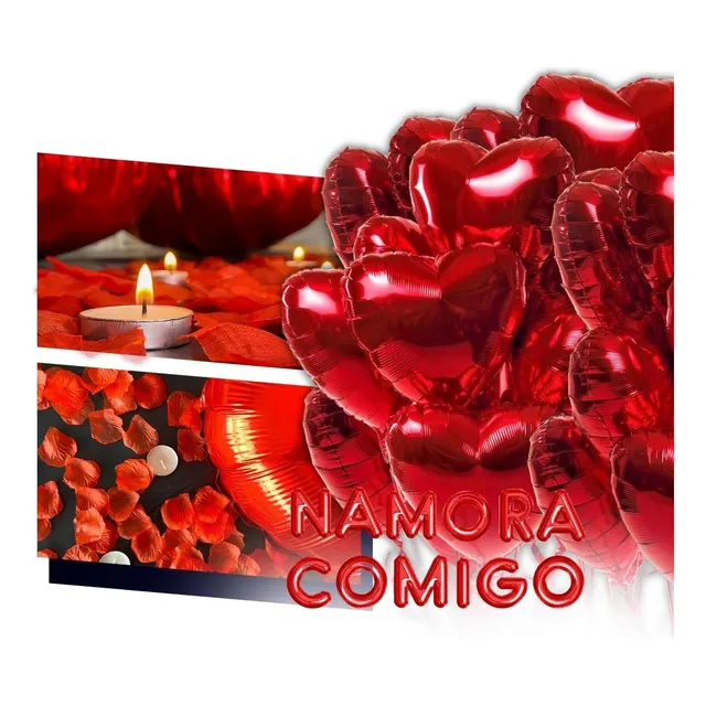 Kit Romântico - Namora Comigo 800 Pétalas 30 Velas 12 Balões