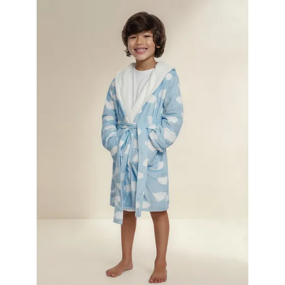Roupão Infantil Banho Bebê Em Sherpa   Clouds
