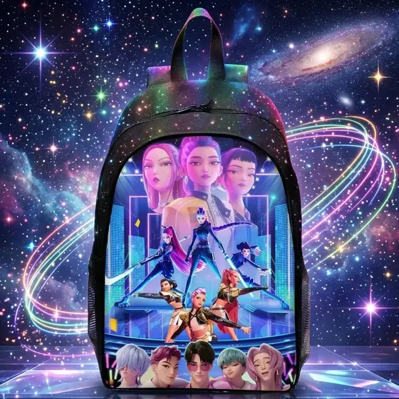 Huntrix Mochila Guerreras K-pop Demon Hunter Rumi Grande Negro A Cuadros