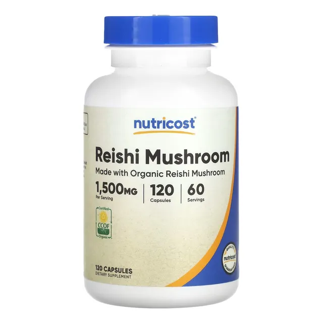 Hongo Reishi Nutricost 1500 mg 120 Cápsulas 750 mg Por Cápsula Sabor Sin Sabor