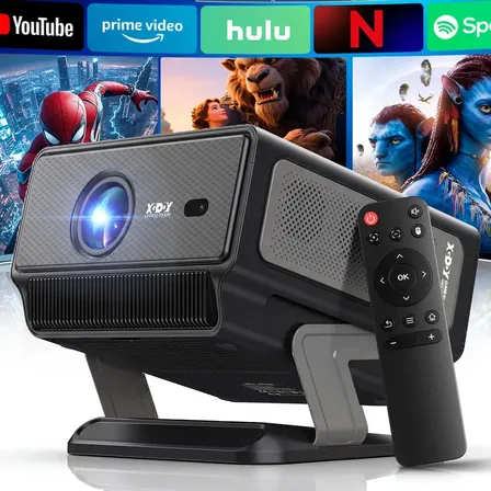 Projetor 8k Inteligente 1080p Nativo 45000 Lúmens Android 14 Wi-Fi 6 Bluetooth 5.4 Foco Automático 6D Rotação 180° Suporte 4K HDR Dolby Audio Netflix