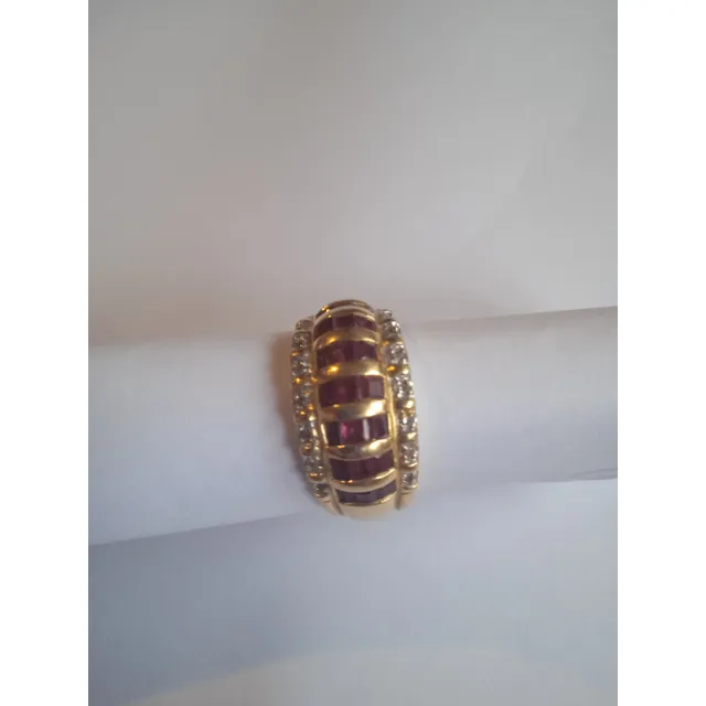 Anillo Reina Oro 18 K,  Rubíes Y Brillantes 17mm Diam Int