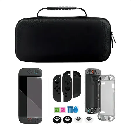 Pack Full Estuche Funda Mica Grips Para Nintendo Switch 2 Negro