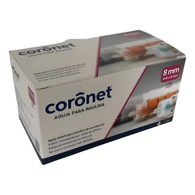 100 Agujas Insulina Ultra Fina Coronet P/ Lapicera 31g X 8mm