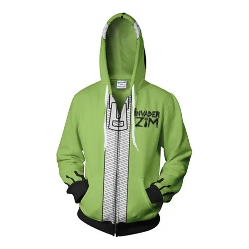 Invasor Zim Sudadera Con Cremallera Disfraz De Cosplay Verde
