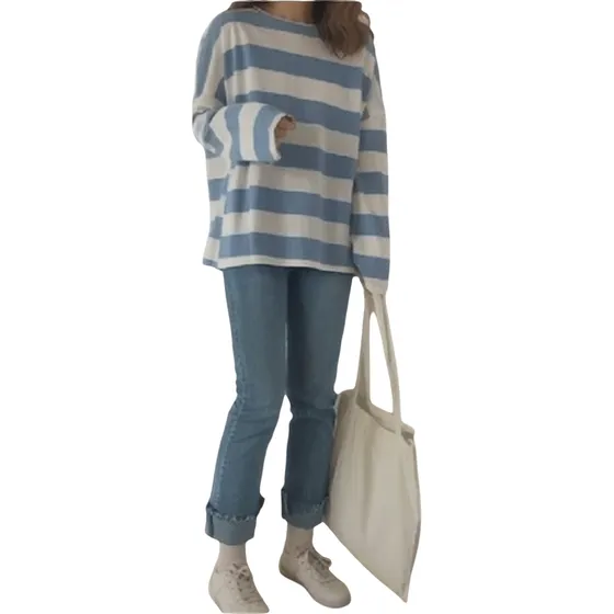 Camiseta De Manga Larga A Rayas Para Mujer