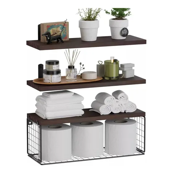 Repisas Flotantes De Madera Modernas X3 Rejas 100% Pino 42cm