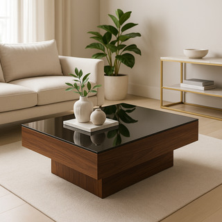 Mesa De Centro Sala Vidrio Negro Templado Lujo 90x60 Nogal Mesa De Centro Sala Vidrio Negro Templado Lujo 90x60 Nogal
