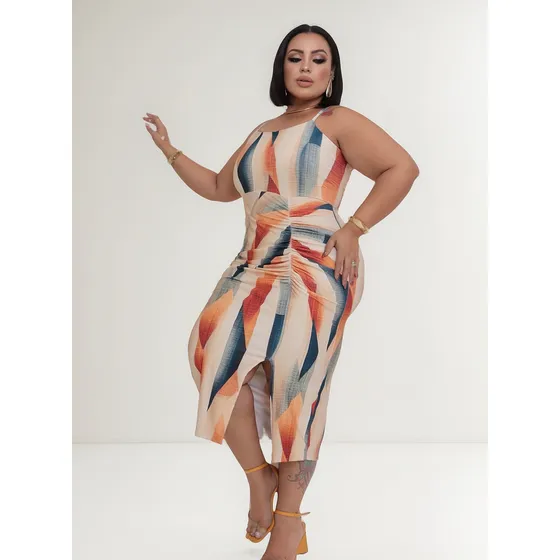 Vestido Longo Inspiração Farm Blogueira Franzido Plus Size 