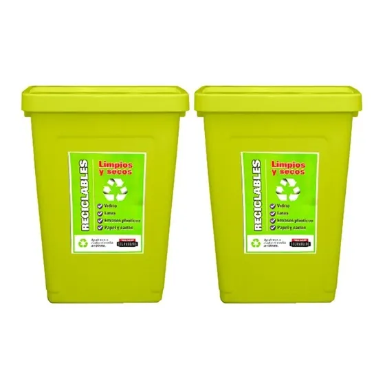 Cesto Residuos Reciclado 55 Lts Tapa Plana X 2u  Colombraro