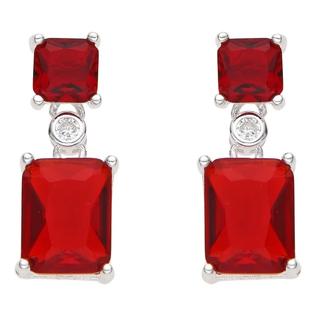 Zarcillos Cuadrados Rojo En Plata 925
