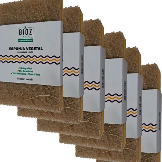 Kit 6 Esponja Coco Vegetal Biodegradável Lavar Louça Natural