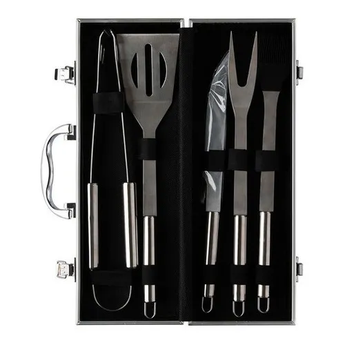 Kit Para Churrasco Com 5 Peças Inox Maleta Cor Cinza