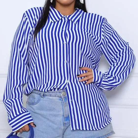 Camisa Feminina Listrada Plus Size G1 G2 G3 Casual