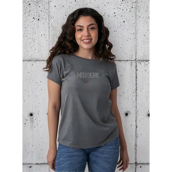Remera Onyx Algodon Mujer Aplique De Strass New York Mujer