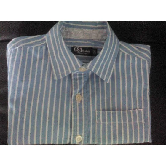 Camisa Manga Larga Para Bebe Varon Azul Con Rayas Blancas