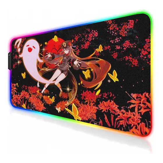 Alfombrilla Mouse Para Juego Led Hu Tao Anime Rgb Linda Niña
