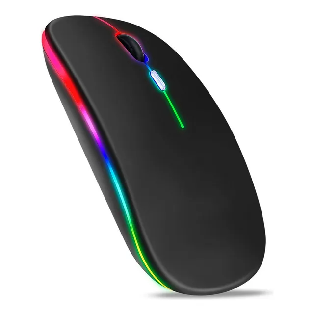 Ratón inalámbrico recargable, ratón ergonómico LED RGB, teclado negro