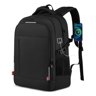 Ezuola Mochila Para Laptop De 15.6 Pulgadas, Mochila De Viaje Impermeable Y Antirrobo Con Puerto De Carga Usb, Ideal Para Negocios Y Escolar, Negra 30l Negro Liso