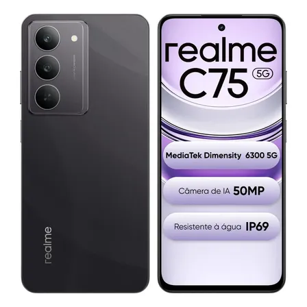 Smartphone Celular Realme C75 5g 256gb 8gb Ram Dual Sim Ultrarresistência À Água Ip69 Mediatek Dimensity 6300 Preto