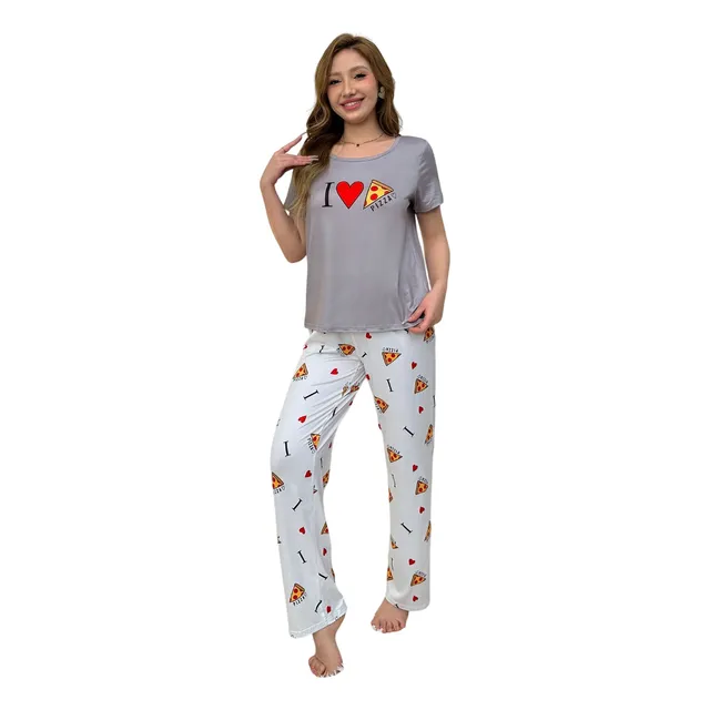 Conjunto De Pijama De Pizza De Manga Corta Y Pantalón Largo